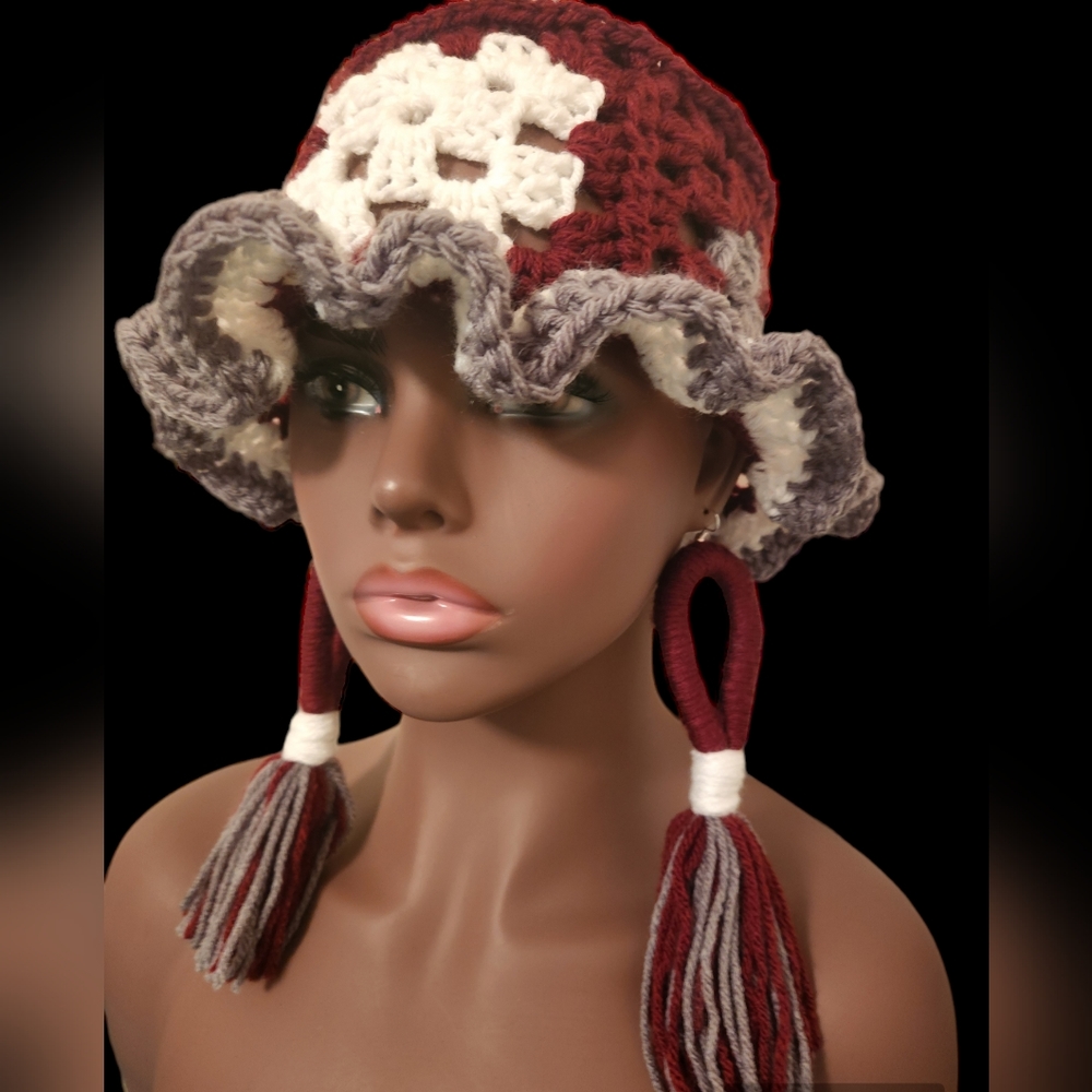 Crochet Granny Square Bucket Hat & Earring Set